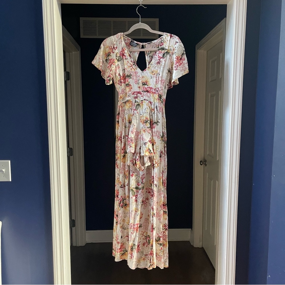 Angie Floral Romper with Attached Maxi Skirt